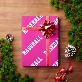 Sporty Athletic Bright Pink White BASEBALL Text  Cadeaupapier