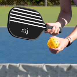 Sporty Black and White Stripes met monogram Pickleball Paddle
