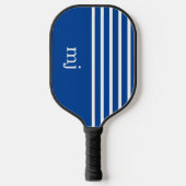 Sporty Blue en White Stripes met monogram Pickleball Paddle (Voorkant)
