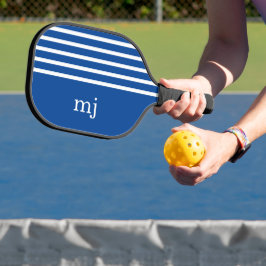 Sporty Blue en White Stripes met monogram Pickleball Paddle