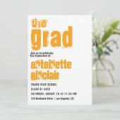 Sporty Blue et Orange Typographie Grad Invitation (Debout devant)