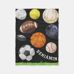 Sporty Cluster Custom Name Black Fleece Deken