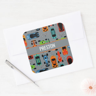 Sporty Colorful Racing Cars Kinder Vierkante Sticker