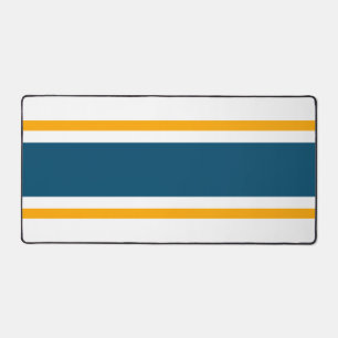 Sporty Ocean Blue Yellow Racing Stripes Sur Blanc