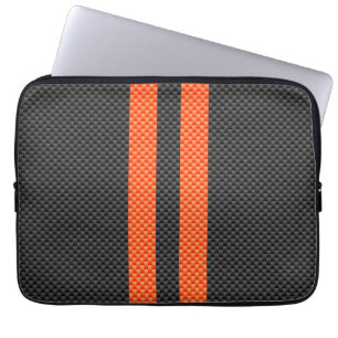 Sporty Oranje Stripes Carbon Style Print Laptop Sleeve