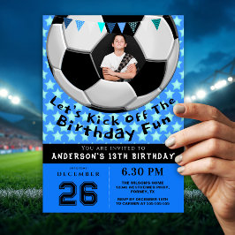Sporty Photo Birthday Party Invitation | Soccer Kaart