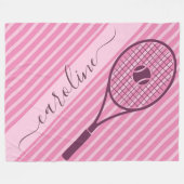 Sporty Pink Striped Tennis Racket & Ball Name Cute Fleece Deken (Voorkant (Horizontaal))