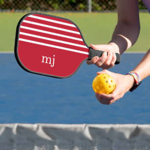 Sporty Red en White Stripes met monogram Pickleball Paddle