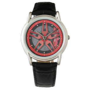 Sporty Red Wheels Rims raceontwerp Horloge