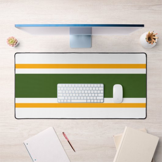 Sporty Retro Green Yellow Racing Stripes Sur Blanc (Bureau 1)
