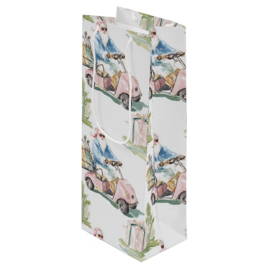 Sporty Santa - golf Wijn Cadeautas (Voorkant Gekanteld)