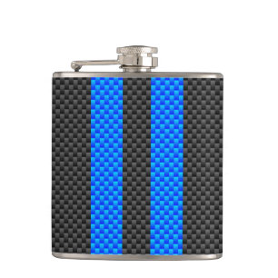 Sporty Sky Blue Carbon Style tegen racestrepen Heupfles