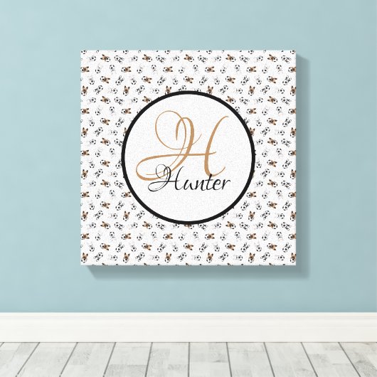 Sporty Soccer Puppies Monogramed Canvas Afdruk (Insitu (Houten vloer))