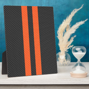 Sporty Vibrant Oranje Stripes Carbon Style Fotoplaat
