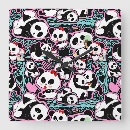 Spot de Panda! Panda-doodjes Vierkante Klok (Voorkant)