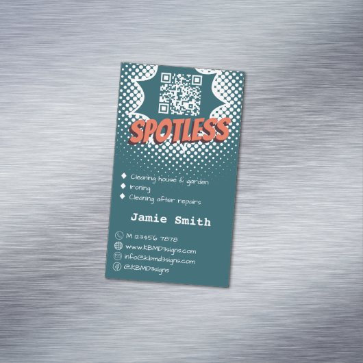 Spotless Blue: aangepaste huisreiniging QR-code Magnetisch Visitekaartje (Voorbeeld)