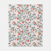 Spotlijster Sinaasappelbloesem Vogel Bloem Roze Fleece Deken (Voorkant)