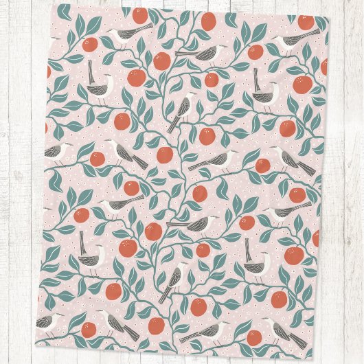 Spotlijster Sinaasappelbloesem Vogel Bloem Roze Fleece Deken
