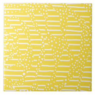 Spots and Stripes 2 - Lemon Yellow and White Tegeltje