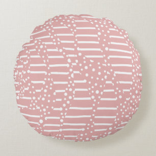 Spots and Stripes 2 - Roze en wit Rond Kussen