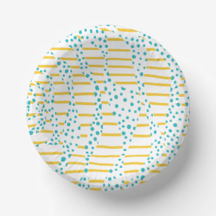 Spots & Stripes 2 in Turquoise, Geel en Wit Papieren Kommen