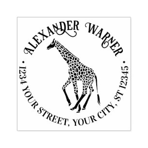 Spotted Giraffe Silhouet Naam Retouradres Rubberstempel