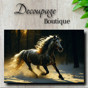 Spotted Stallion in Golden Forest Decoupage Tissuepapier