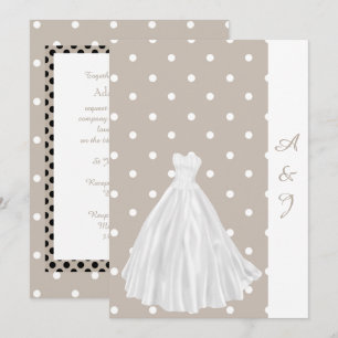 SPOTTED WHITE GOWN WEDDING INVITATION SEPIA KAART