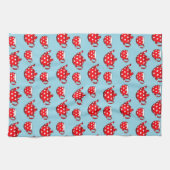 Spotty Red Teapot and Cups Pattern Theedoek (Horizontaal)