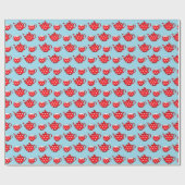 Spotty Red Teapot en Cups Blue Pattern Cadeaupapier (Vlak)