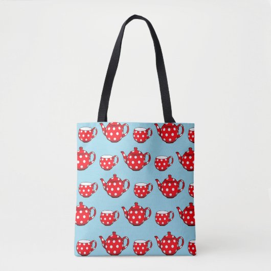 Spotty Red Teapot en Cups Blue Pattern Draagtas (Voorkant)