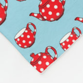 Spotty Red Teapot en Cups Blue Pattern Fleece Deken (Hoek)