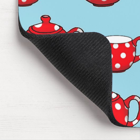 Spotty Red Teapot en Cups Blue Pattern Muismat (Hoek)