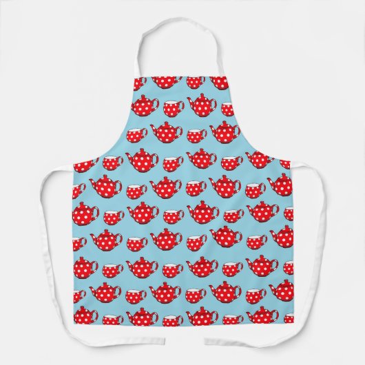 Spotty Red Teapot en Cups Blue Pattern Schort (Voorkant)