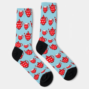 Spotty Red Teapot en Cups Blue Pattern Sokken