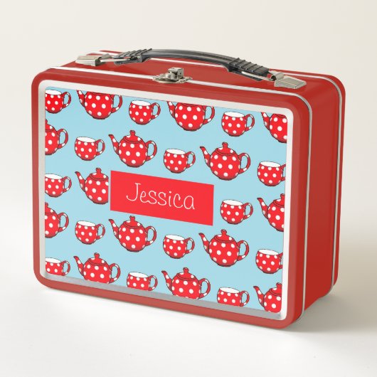 Spotty Red Teapot en Cups Pattern Personalized (Voorkant)