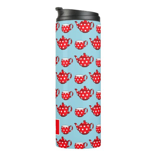 Spotty Red Teapot en Cups Pattern Personalized Thermosbeker (Geroteerd rechts)