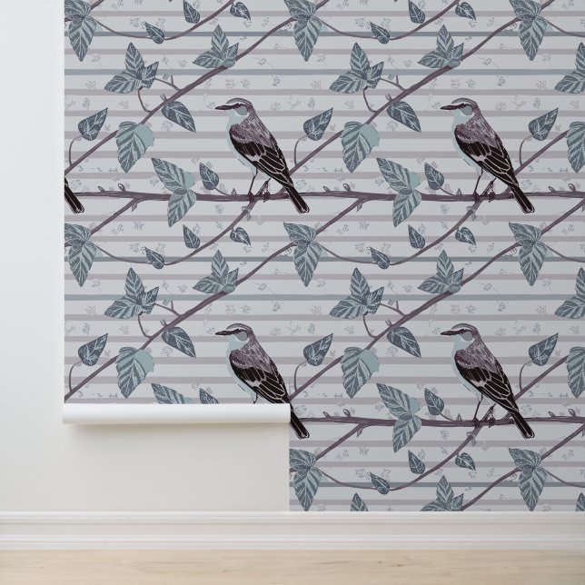 Spotvogels en gele bloemen behang (Applicatie)