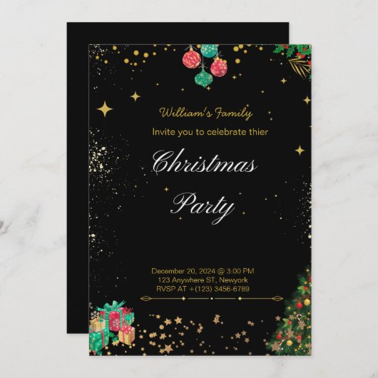 Sprankelend kerstfeest zwart en goud kaart (Voorkant / Achterkant)