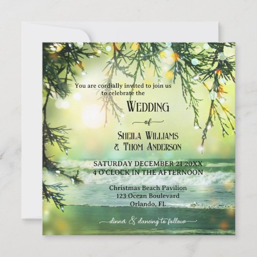 Sprankelend Kerstmisstrand QR Alles in Één Huwelij Kaart (Voorkant)