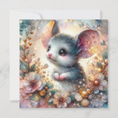 Sprankelende Bloemen Pastel Springtime Mouse Pasen Feestdagenkaart (Voorkant)