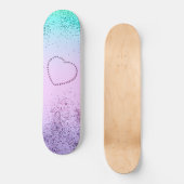 Sprankelende EENHOORN Meisjes Glitter Hart #9b Skateboard (Voorkant)