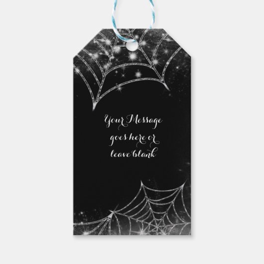 Sprankelende spinnenwebben Halloween Party Favor Cadeaulabel (Voorkant)