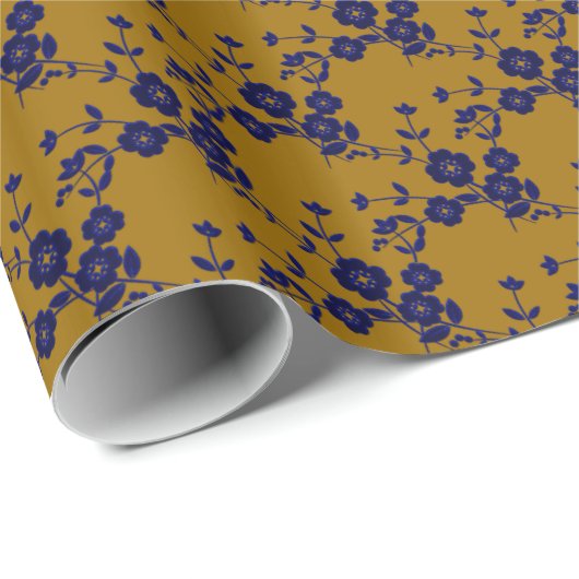 Spray floral, PAPIER À CADEAU 1-BLEU-OR-1-Style (Coin rond)