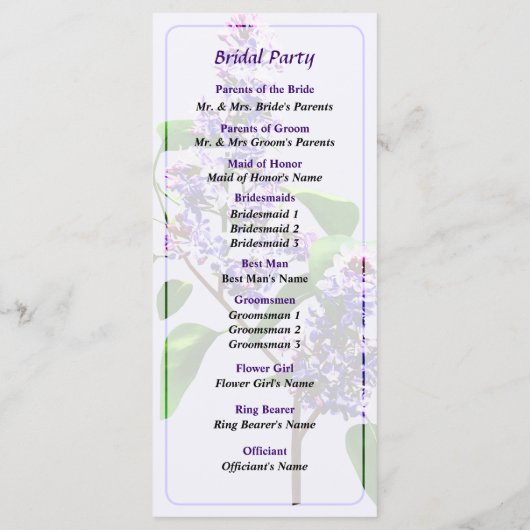 Spray of Lilacs Wedding Programme Programma (Achterkant)