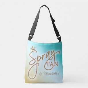 Spray Tan Cross Over Body Bag Gold Glitter Crown Crossbody Tas