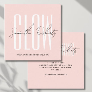 Spray tan gloed moderne typografie script roze blo vierkante visitekaartje