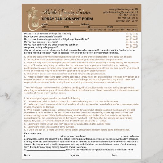 Spray Tan Liability het Formulier van de Vrijstell Flyer (Voorkant)