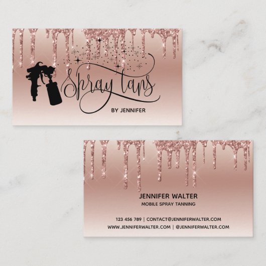 Spray tan script druppelen glitter goud visitekaartje (Voorkant / Achterkant)