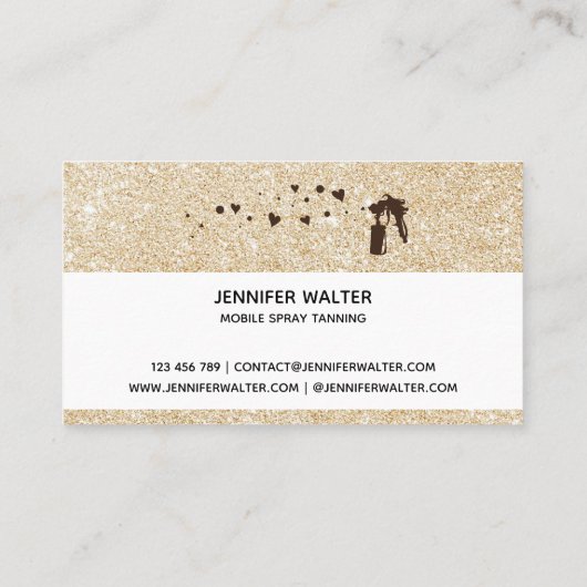 Spray tan script goud glitter confetti harten visitekaartje (Achterkant)